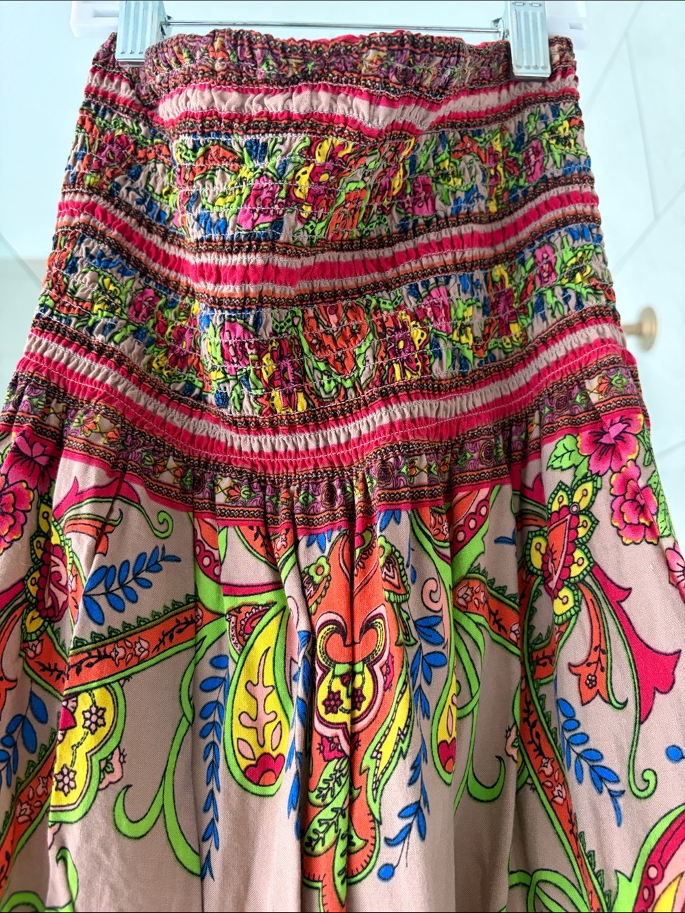 Flying Tomato Tapestry Vibrant Boho Floral smocked Strapless Halter Maxi Dress L - Picture 4 of 9